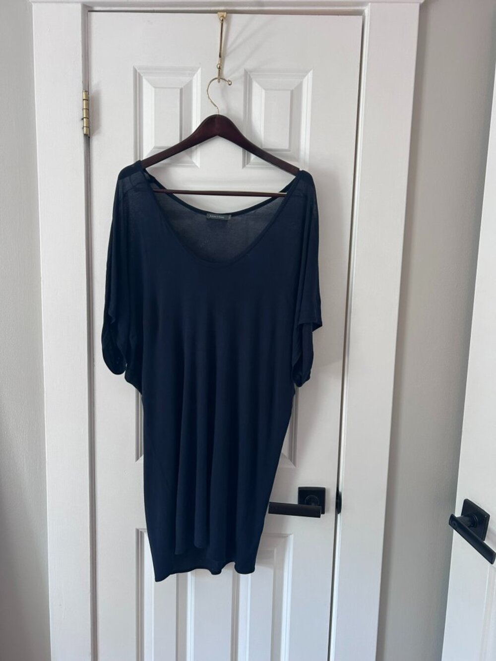 Riller & Fount Navy Dolman Batwing Tunic Dress Semi Sheer Jersey Size S